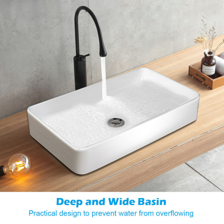 24 x 14 Inch Rectangle Bathroom Vessel Sink with Pop-up DrainCostway Gallery View 3 of 10