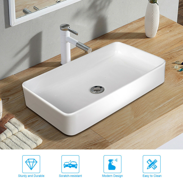 24 x 14 Inch Rectangle Bathroom Vessel Sink with Pop-up DrainCostway Gallery View 9 of 10