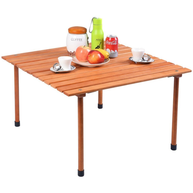 Folding Wooden Camping Roll Up Table with Carrying Bag for Picnics and Beach Costway Gallery View 8 of 12
