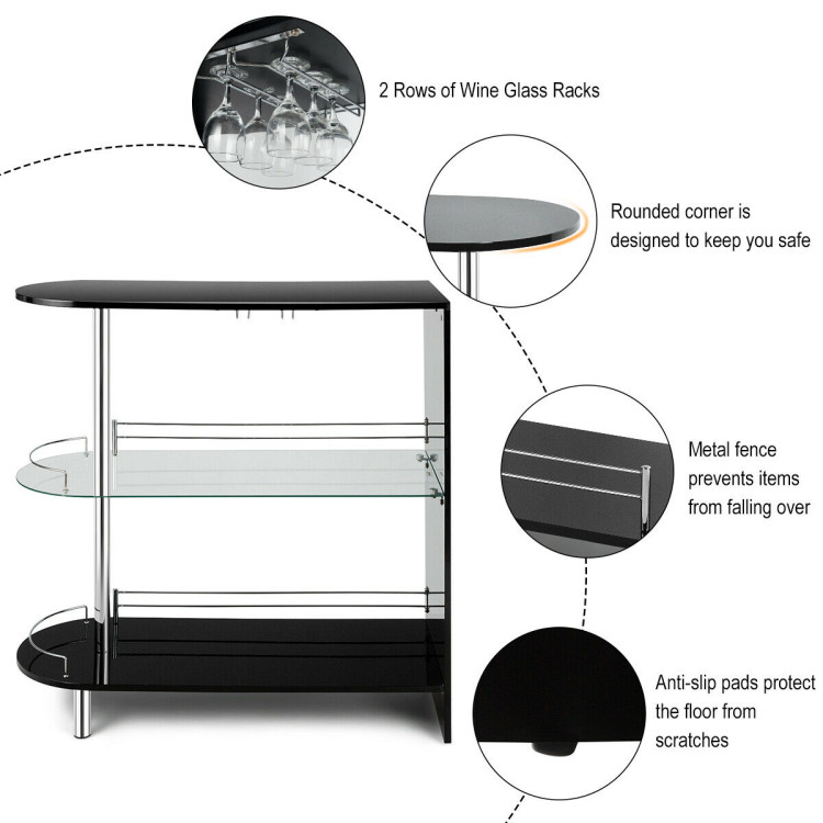 2-holder Bar Table with Tempered Glass ShelfCostway Gallery View 10 of 10