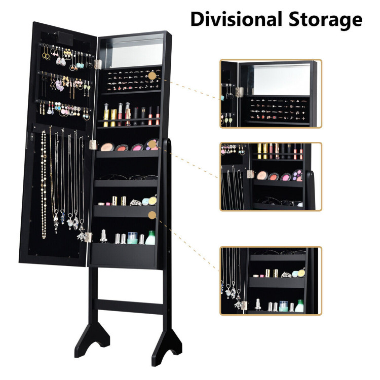 Mirrored Jewelry Cabinet Armoire Organizer w/ LED lights-BlackCostway Gallery View 9 of 11