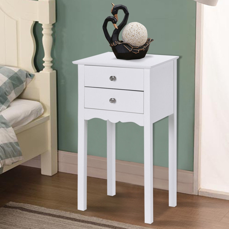 Side Table End Accent Table w/ 2 Drawers-WhiteCostway Gallery View 6 of 12