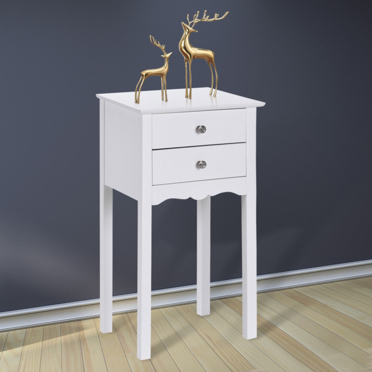Side Table End Accent Table w/ 2 Drawers-WhiteCostway Gallery View 10 of 12