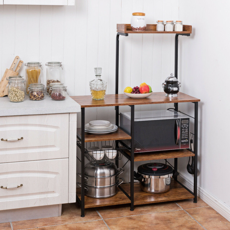 4 Tier Vintage Kitchen Baker's Rack Utility Microwave Stand-CoffeeCostway Gallery View 3 of 12