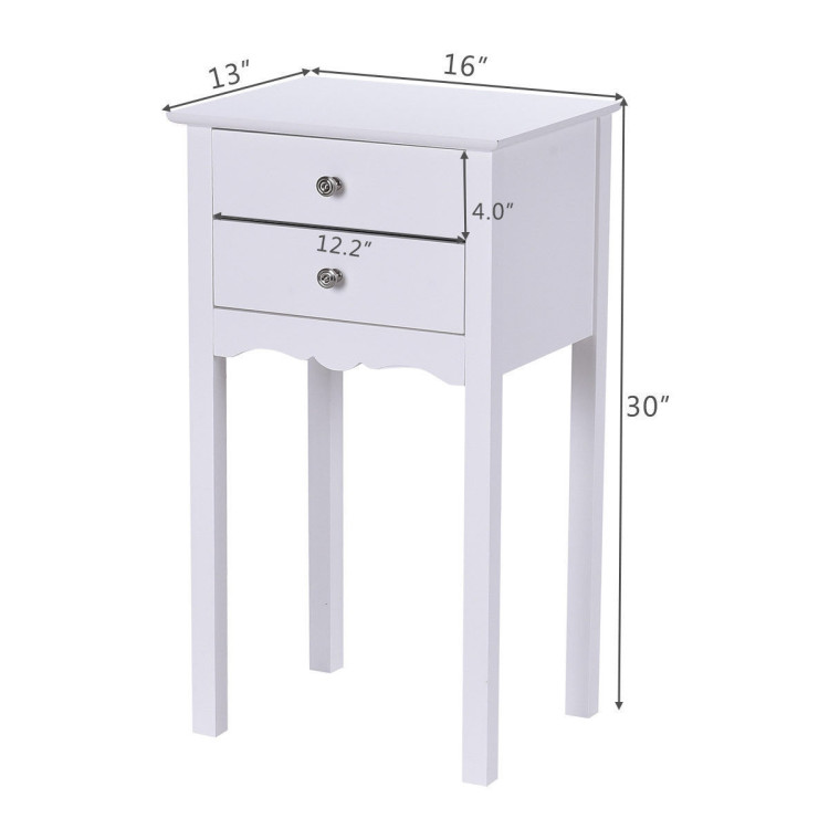 Side Table End Accent Table w/ 2 Drawers-WhiteCostway Gallery View 5 of 12