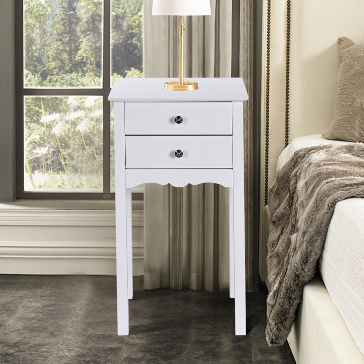 Side Table End Accent Table w/ 2 Drawers-WhiteCostway Gallery View 2 of 12