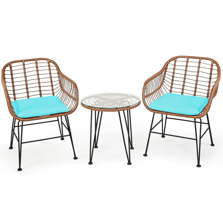 Details about  / 3 Pieces Cute Outdoor Patio Wicker Sets Bistro Set Rattan Chair w// Cushions New