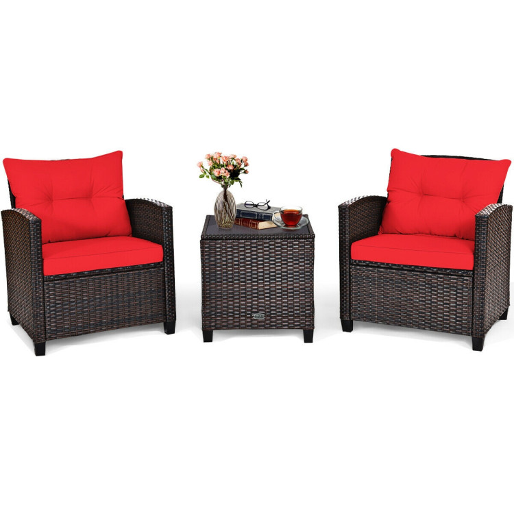 3 Pieces Patio Rattan Furniture Set With Cushion Outdoor Conversation Sets Costway - Rattan Garden Furniture Cushion Sets