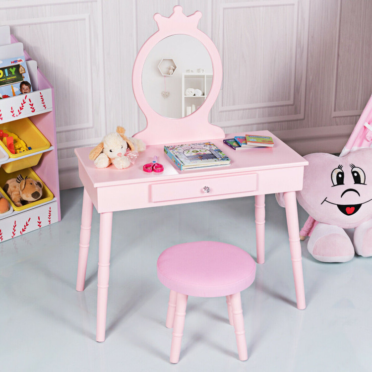 Kids Wooden Princess Makeup Table With, Princess Makeup Table And Chair