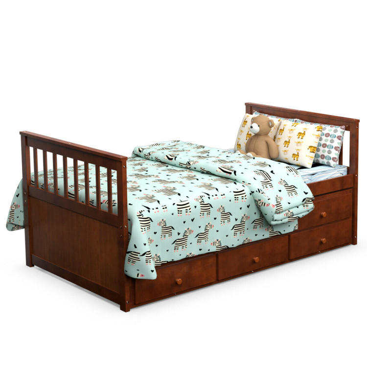 Trundle Bed With 3 Storage Drawers, Solid Wood Captain’s Bed Twin