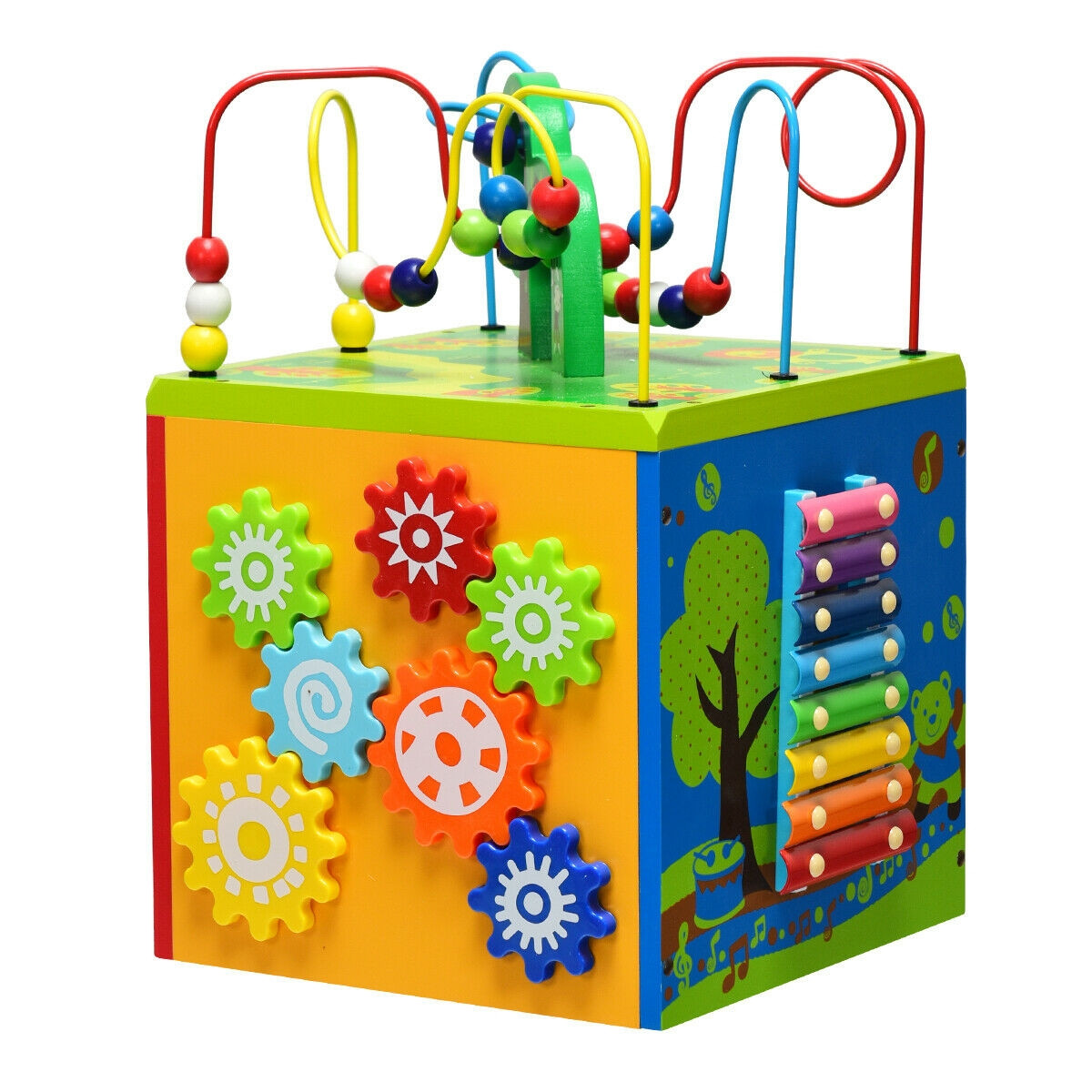 5 In 1 Wooden Activity Cube Toy Costway