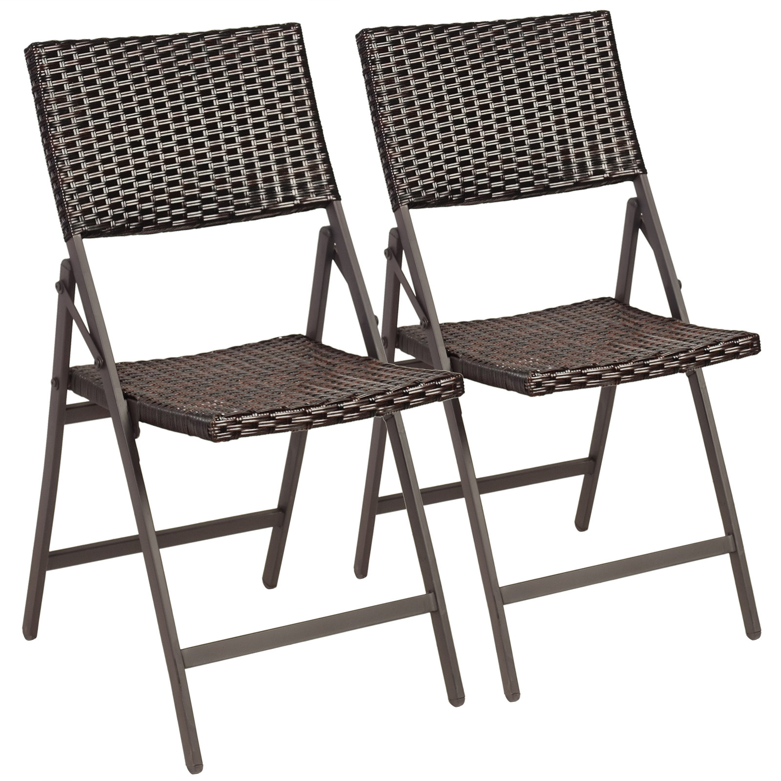 Set of 2 Patio Rattan Folding Portable Dining Chairs - Costway