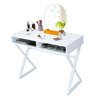 Modern Computer Desk Makeup Vanity Table with 2 Storage Compartments