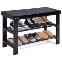 3-Tier Bamboo Shoe Bench Holds up to 6 Pairs for Entry