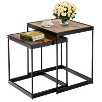Set of 2 Modern Nesting Tables with Sturdy Steel Frame for Living Room