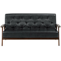 3-Seater PU Leather Upholstered Sofa Couch with Rubber Wood Legs and Armrests