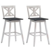 Set of 2 Bar Stools with Rubber Wood Legs