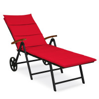 Folding Patio Rattan Lounge Chair with Wheels