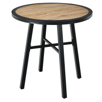 29 Inch Patio Round Bistro Metal Table with Wood-Like Top