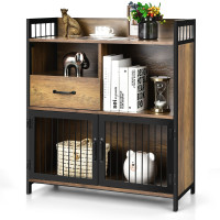 Buffet Server Sideboard Kitchen Storage Cabinet with Drawer and Steel Doors