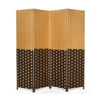 4 Panel Portable Folding Hand-Woven Wall Divider Suitable for Home Office