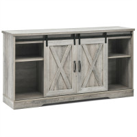 59" TV Stand with Adjustable Shelf and Sliding Barn Door Cabinet