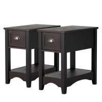 Set of 2 Contemporary Side End Table with Drawer 