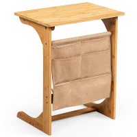 Bamboo Sofa Table End Table Bedside Table with Storage Bag