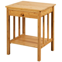 Bamboo Nightstand End Table with Drawer Storage Shelf 