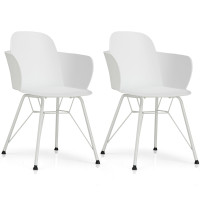 Set of 2 Metal Frame Modern Petal-Shape Plastic Dining Chair
