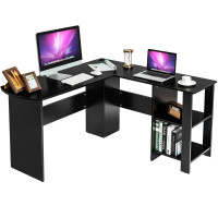 Modern L-Shaped Computer Desk with Shelves