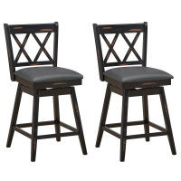 2 Pieces 24 Inches Swivel Counter Height Barstool Set with Rubber Wood Legs