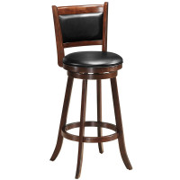 29 Inch Swivel Bar Height Stool Wooden Upholstered Dining Chair
