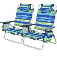 2 Pcs Folding Backpack Beach Chair 5-Position Outdoor Reclining Chairs with Pillow
