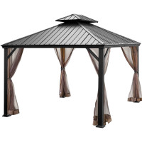 12 x 10 Feet Hardtop Gazebo 2-tier Outdoor Galvanized Steel Canopy