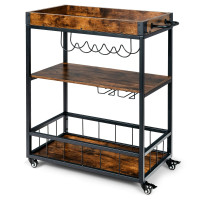3-Tier Rolling Kitchen Bar Cart with Wine Rack