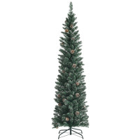 Snowy Artificial Pencil Christmas Tree with Pine Cones