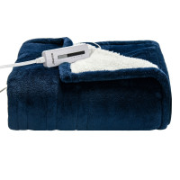 60 x 50 Inch Electric Heated Throw Flannel and Sherpa Double-sided Flush Blanket