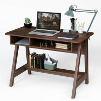 Computer Desk Home Office Writing Workstation with Flip Top Compartment