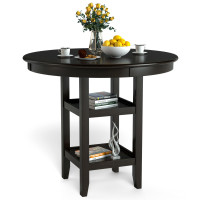 36.5 Inch Counter Height Dining Table with 42" Round Tabletop and 2-Tier Storage Shelf