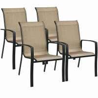 Set of 4 Stackable Patio Dining Chair with Ergonomic Backrest and Armrests