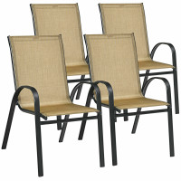 Set of 4 Patio Stackable Dining Chairs with Armrest for Garden and Deck