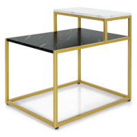 2 Tier End Side Table with  Metal Frame and Storage Shelf for Living Room