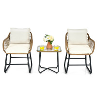 3-Piece Patio Bistro Set with 2 Rattan Chairs and Square Glass Coffee Table