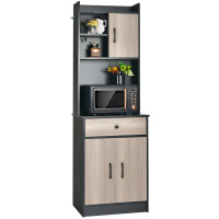 3-Door 71 Inch Kitchen Buffet Pantry Storage Cabinet with Hutch and Adjustable Shelf