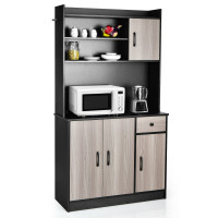 4-Door 71 Inch Kitchen Buffet Pantry Storage Cabinet with Hutch Adjustable Shelf