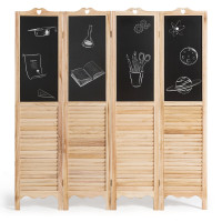 4-Panel Folding Privacy Room Divider Screen with Chalkboard 