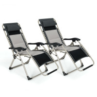 2 Pieces Padded Adjustable Folding Zero Gravity Reclining Lounge Chair