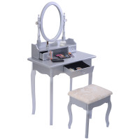 White Vanity Makeup Dressing Table with Rotatable Mirror + 3 Drawers