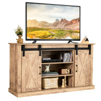 55 Inch Sliding Barn Door TV Stand Entertainment Media Console with Adjustable Shelf